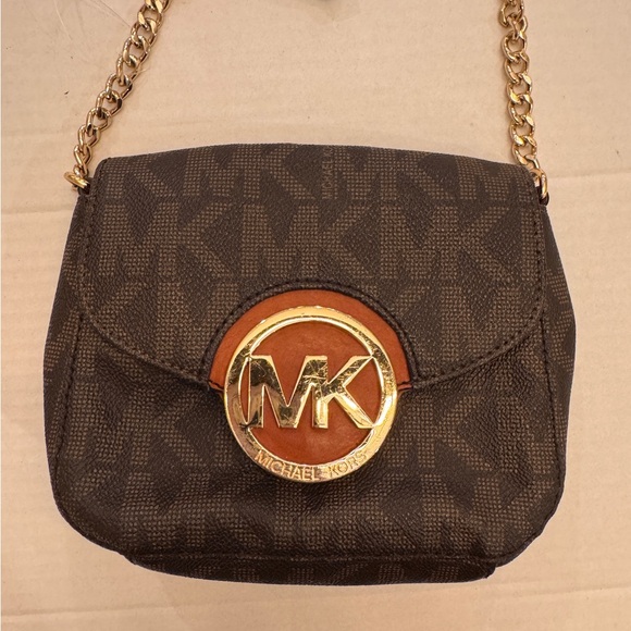 Michael Kors Handbags - MICHAEL KORS Monogram Fulton Brown Signature Flap Chain Leather Crossbody Bag
